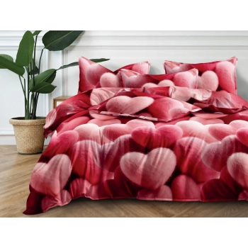 Pościel Walentynkowa 200x220 bawełna satynowa CZERWONE SERCE PK728 z prześcieradłem